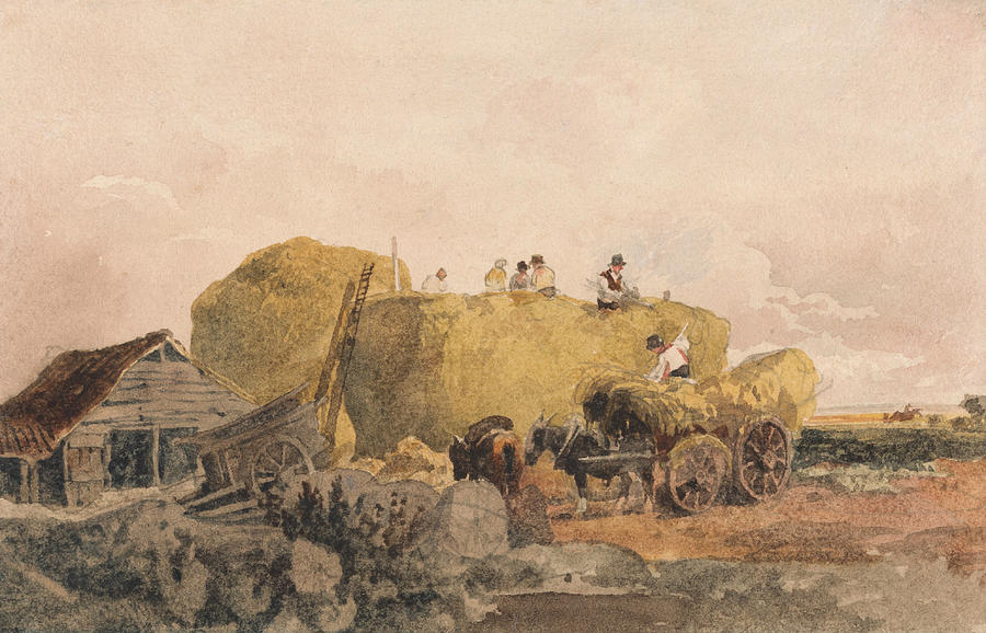 Building a Hayrick Drawing by Peter De Wint