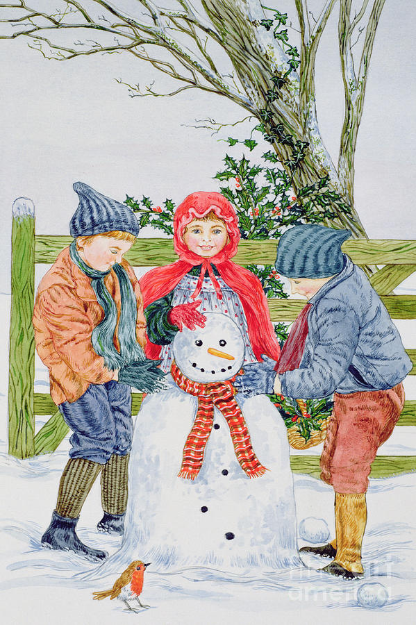 Building a snowman  Painting by Catherine Bradbury