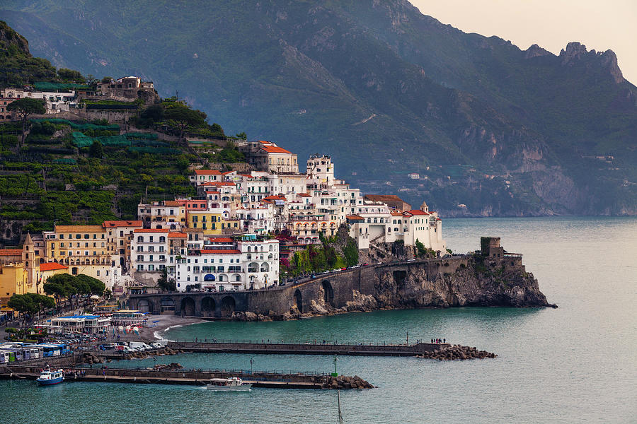 Building On Cliffside And Marina, Amalfi, Amalfi Coast, Italy Digital ...