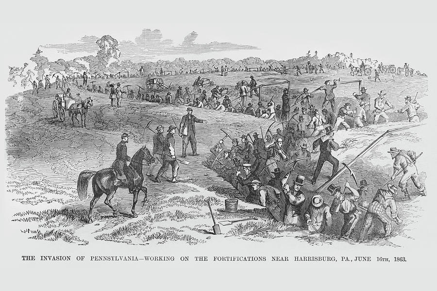 Building Pennsylvanias defenses prior to Lees Invasion Painting by Frank Leslie