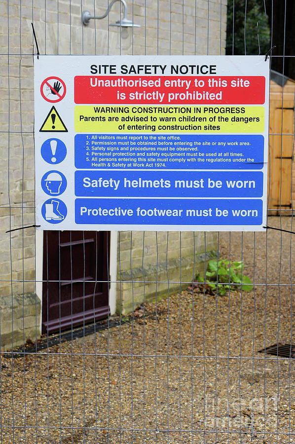 Blue Photograph - Building Site Sign by Tom Gowanlock Blue Photograph - Building Site Sign by Tom Gowanlock