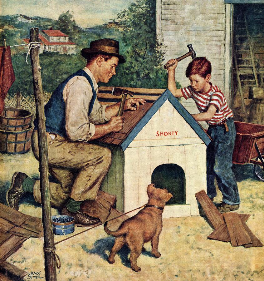 Building The Doghouse Drawing by Amos Sewell