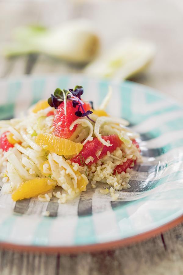 Bulgur And Fennel Salad With Citrus Fruits Photograph by Jan Wischnewski