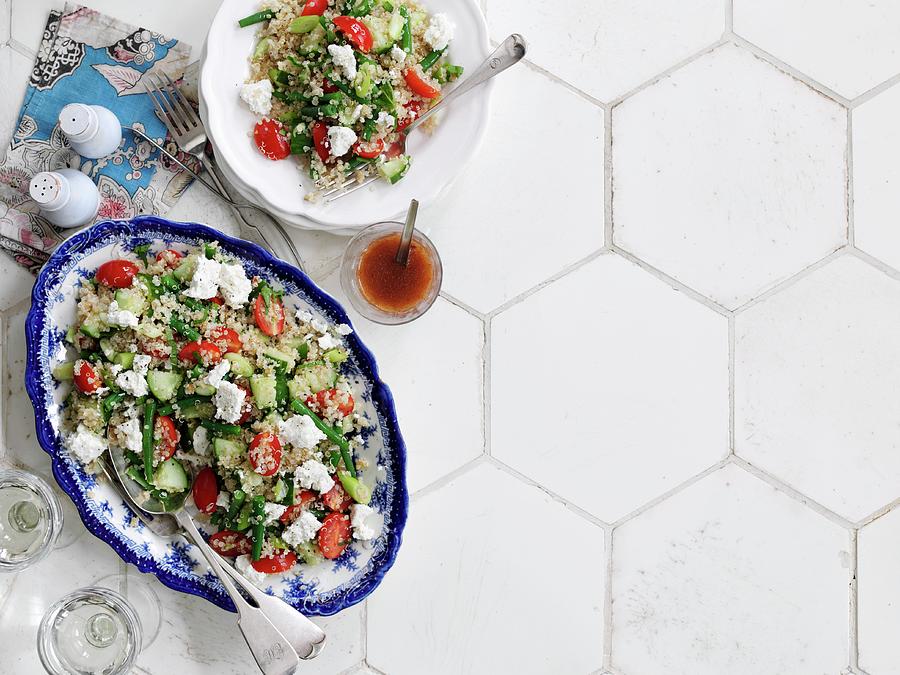 Bulgur And Quinoa Salad With Herbs, Vegetables And Feta Cheese Photograph by Gareth Morgans