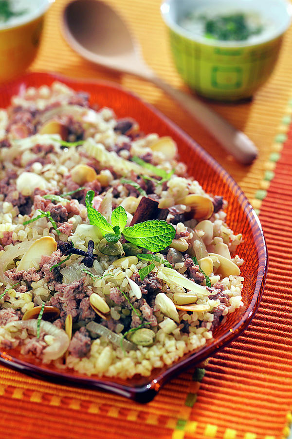 Bulgur Pilaf With Spicies, Dried Fruit And Ground Meat Photograph by Bertram