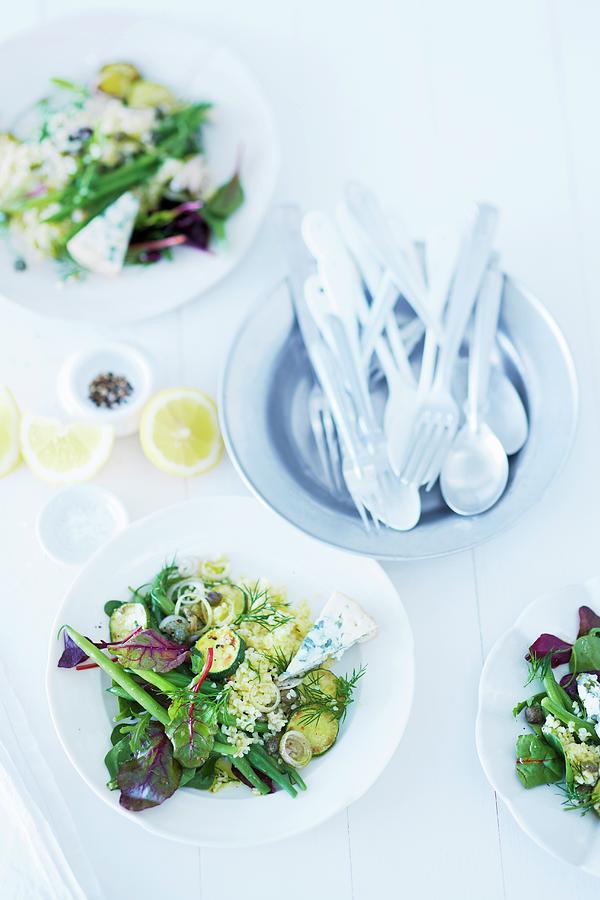 Bulgur Salad With Beans, Courgette And Wild Herbs Photograph by Jalag / Janne Peters