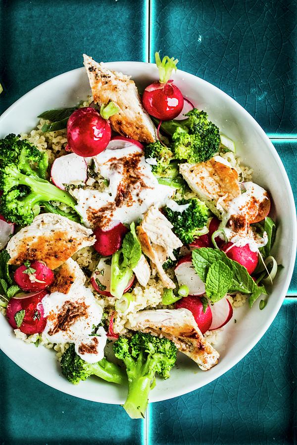 Bulgur Salad With Broccoli, Radishes And Chicken Photograph by Simone Neufing