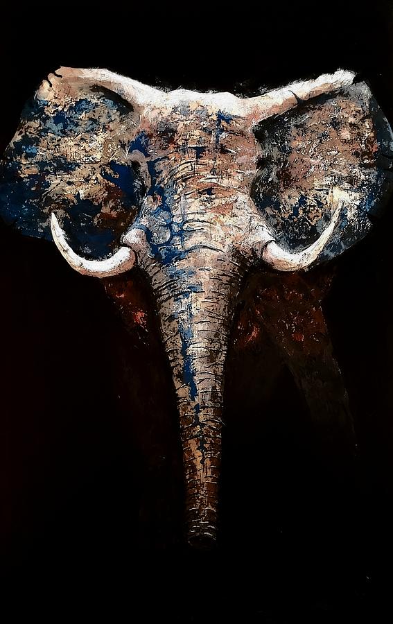 Wild Elephant Painting - Bull Elephant Chiaroscuro by John Henne