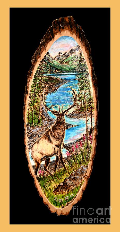 Bull Elk Mountain View Pyrography by Pat Davidson