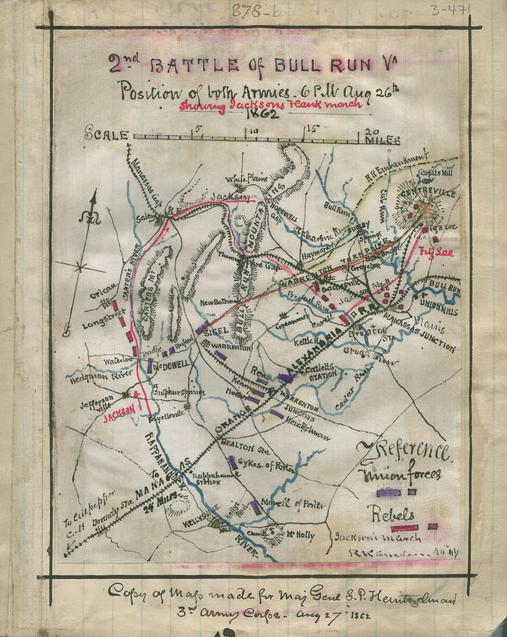 Bull Run 2nd Battle Position of Both Armies Antique Civil War Map ...