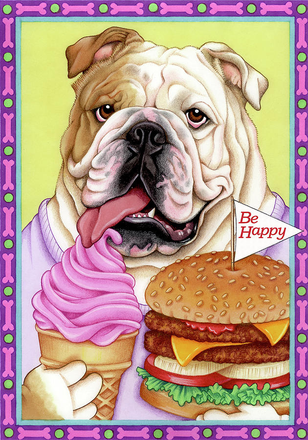 Dog Mixed Media - Bulldog Hamburger by Tomoyo Pitcher