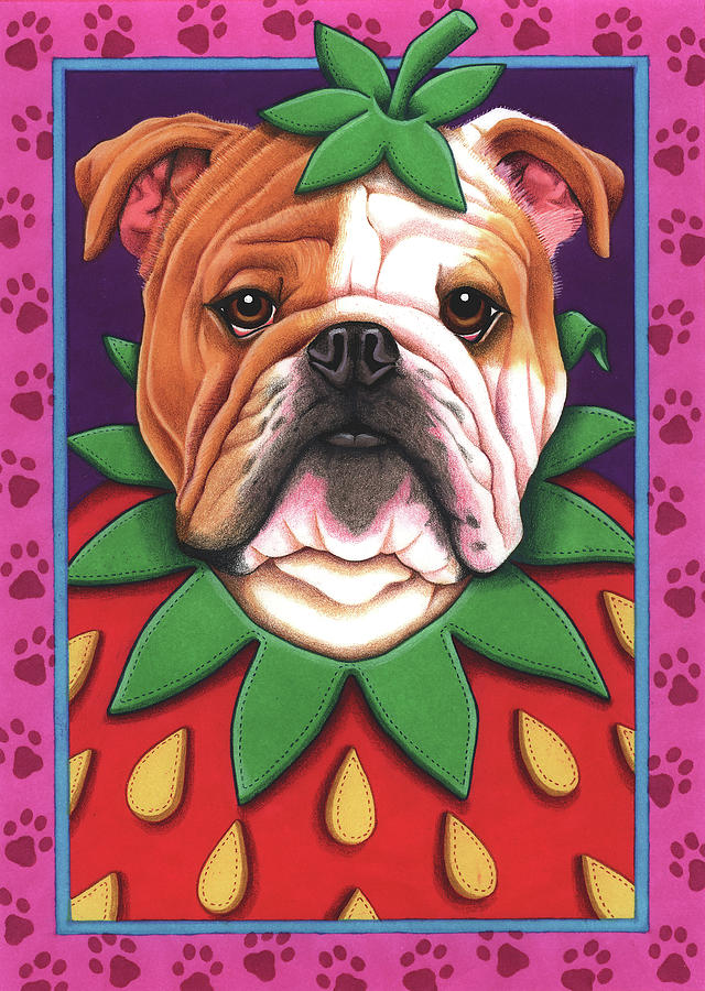 Dog Mixed Media - Bulldog Strawberry by Tomoyo Pitcher