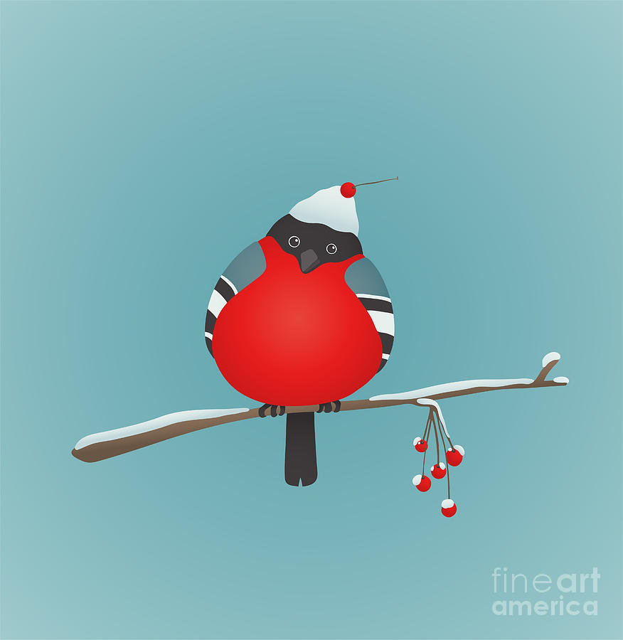Winter Digital Art - Bullfinch Sitting On Ashberry Twig by Popmarleo Winter Digital Art - Bullfinch Sitting On Ashberry Twig by Popmarleo