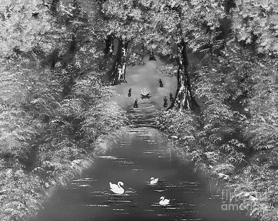 Gray Painting - Bunnies Always Welcome Grayscale by Angela Whitehouse Gray Painting - Bunnies Always Welcome Grayscale by Angela Whitehouse