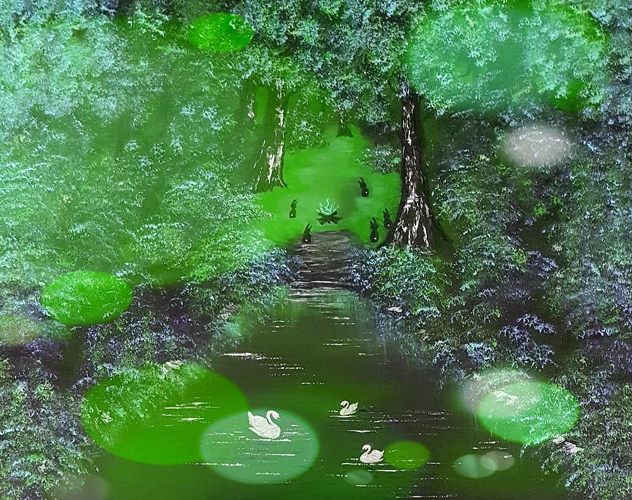 Stardust Painting - Bunnies Always Welcome Green Stardust by Angela Whitehouse Stardust Painting - Bunnies Always Welcome Green Stardust by Angela Whitehouse