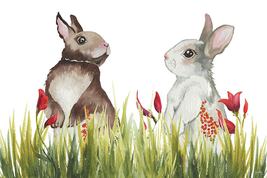 Flower Mixed Media - Bunnies Among The Flowers I by Elizabeth Medley