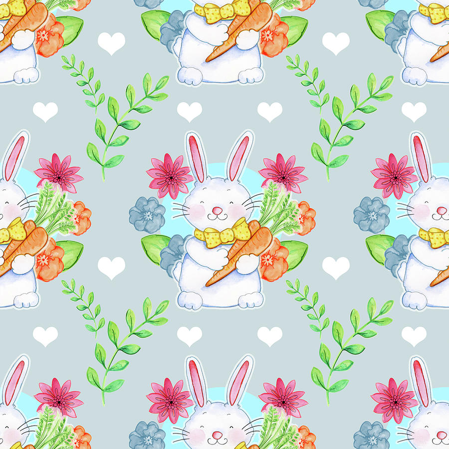 Easter Mixed Media - Bunnies Carrots Pattern by Valarie Wade