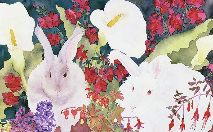 Easter Painting - Bunnies With Callas by Carissa Luminess