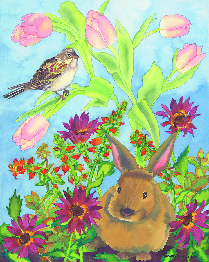 Bird Painting - Bunny And Sparrow by Carissa Luminess
