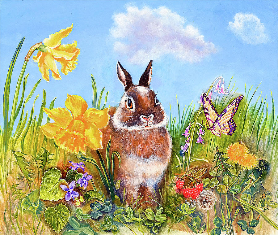 Animal Digital Art - Bunny In Meadow by Judy Mastrangelo