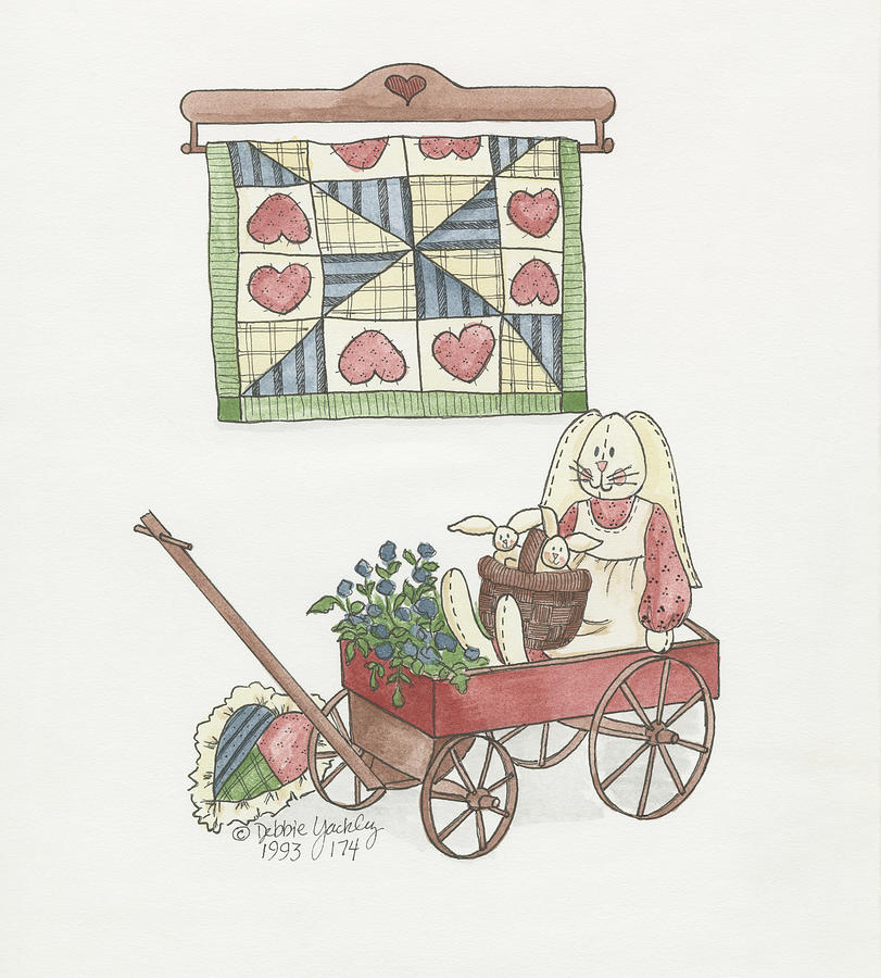 Bunny In Wagon Painting by Debbie Mcmaster