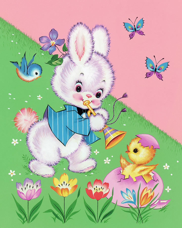 Butterfly Drawing - Bunny Playing a Horn by CSA Images