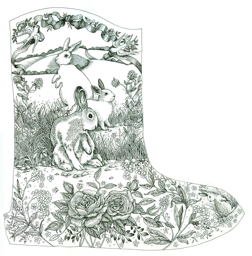 Nature Painting - Bunny Toile Boot by Wendy Edelson