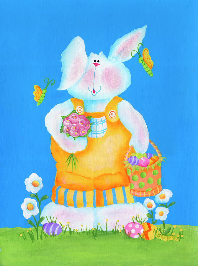 Easter Painting - Bunny With Basket by Pat Olson Fine Art And Whimsy