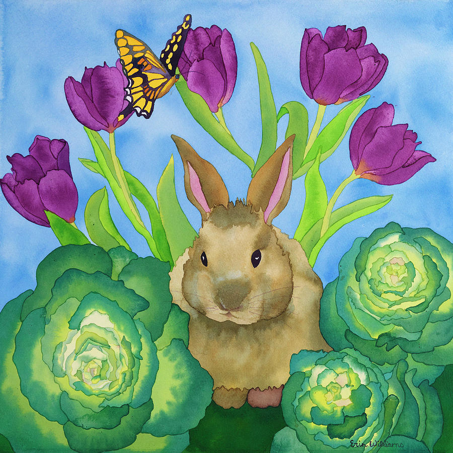 Cabbage Painting - Bunny With Cabbage by Carissa Luminess