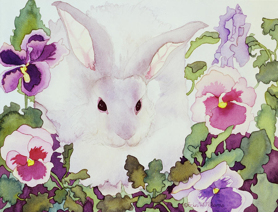 Spring Painting - Bunny With Pansies by Carissa Luminess