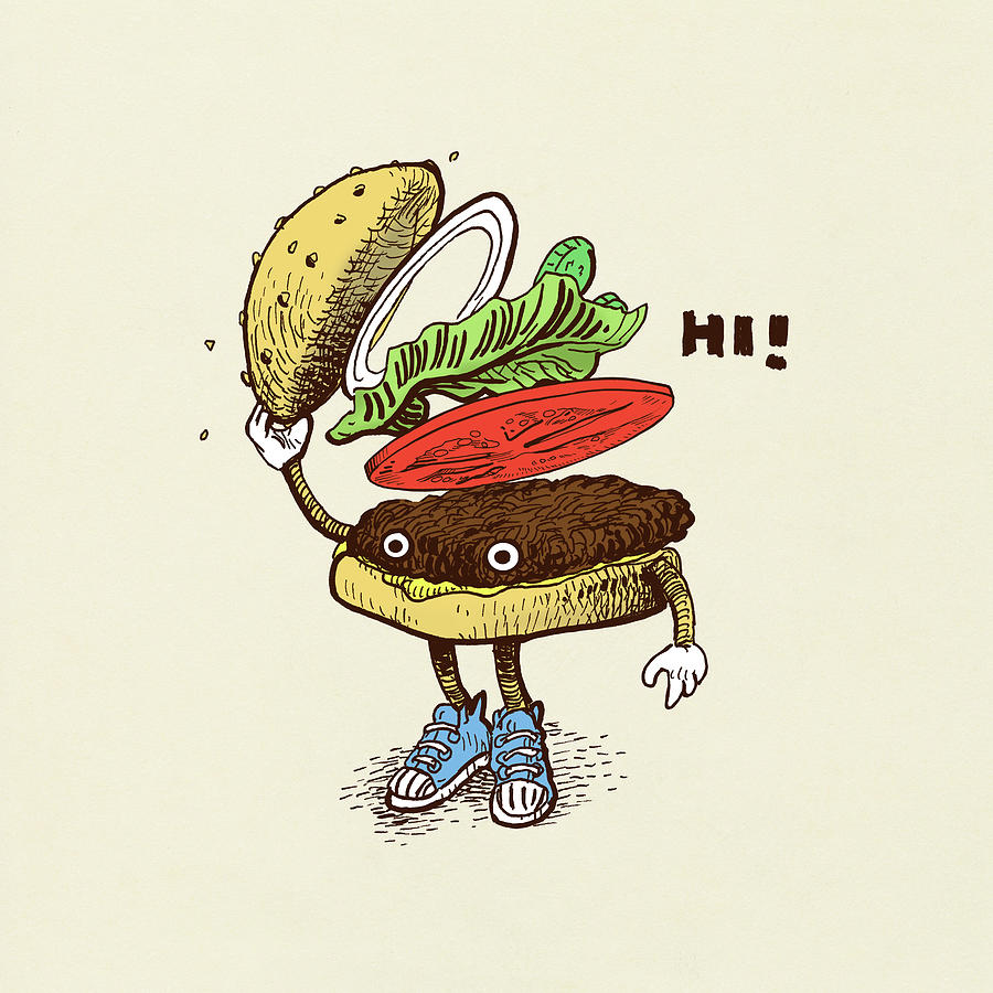 Burger Drawing - Burger Greeting by Eric Fan