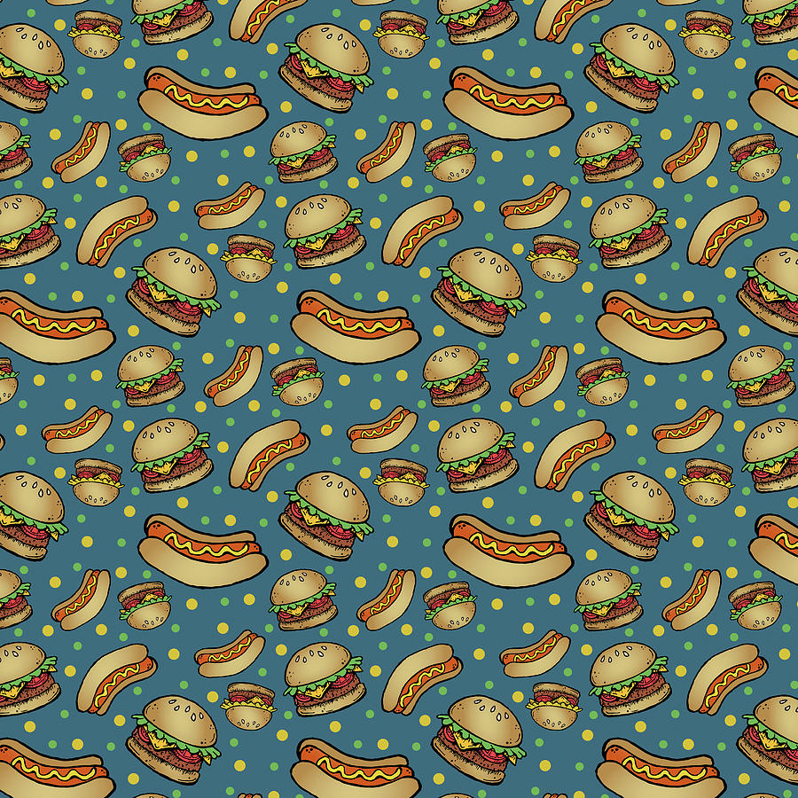 Pattern Digital Art - Burgers & Hotdogs Party Pattern by Lauren Ramer