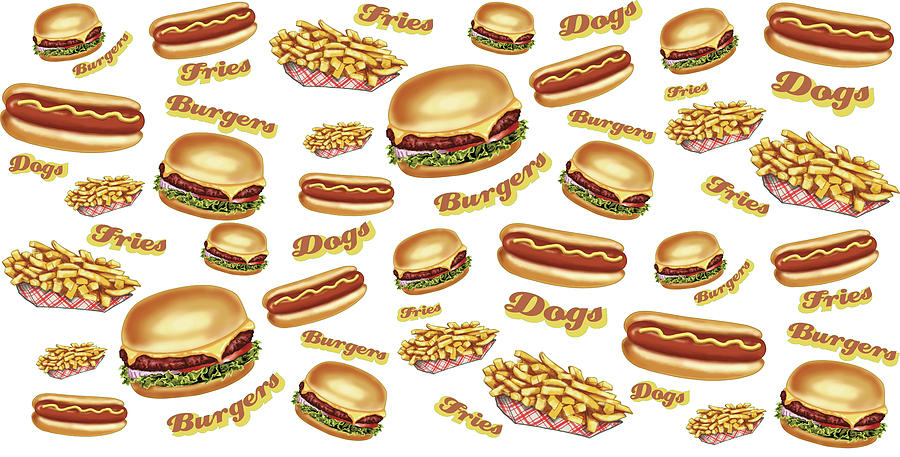 Pattern Digital Art - Burgers Fries Dogs by Retroplanet