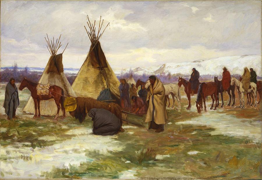 Summer Painting - Burial Cortege of a Crow Chief by Joseph Henry Sharp, circa 1905. by Celestial Images