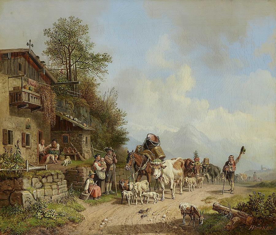 Burkel, Heinrich 1802 Pirmasens - 1869 Munich Return From The Alp. Painting