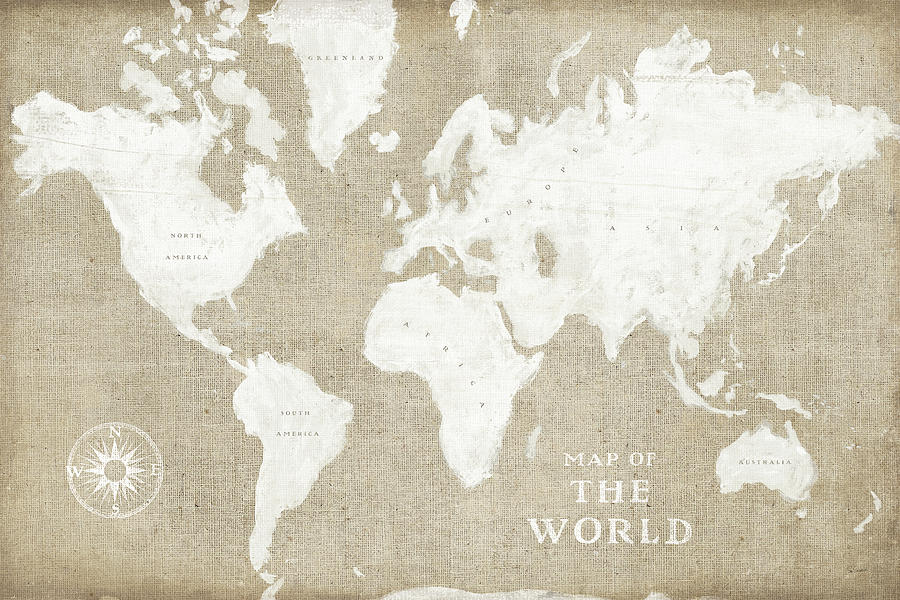 Map Painting - Burlap World Map I by Sue Schlabach