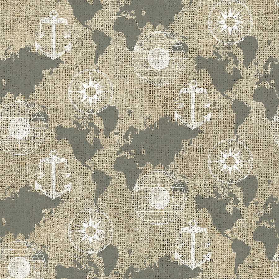 Map Painting - Burlap World Map Pattern Ia by Sue Schlabach