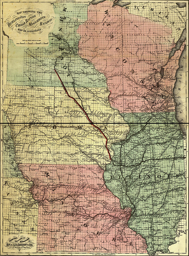 Burlington Cedar Rapids and Minnesota Railway - 1868 Painting by Unknown