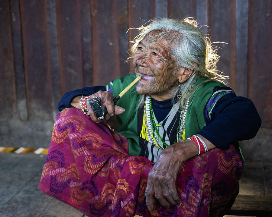 Burmese Chin woman with facial tattoos Photograph by Ann Moore