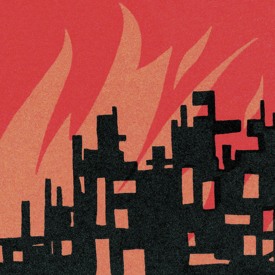 Burning Building Drawing by CSA Images - Pixels