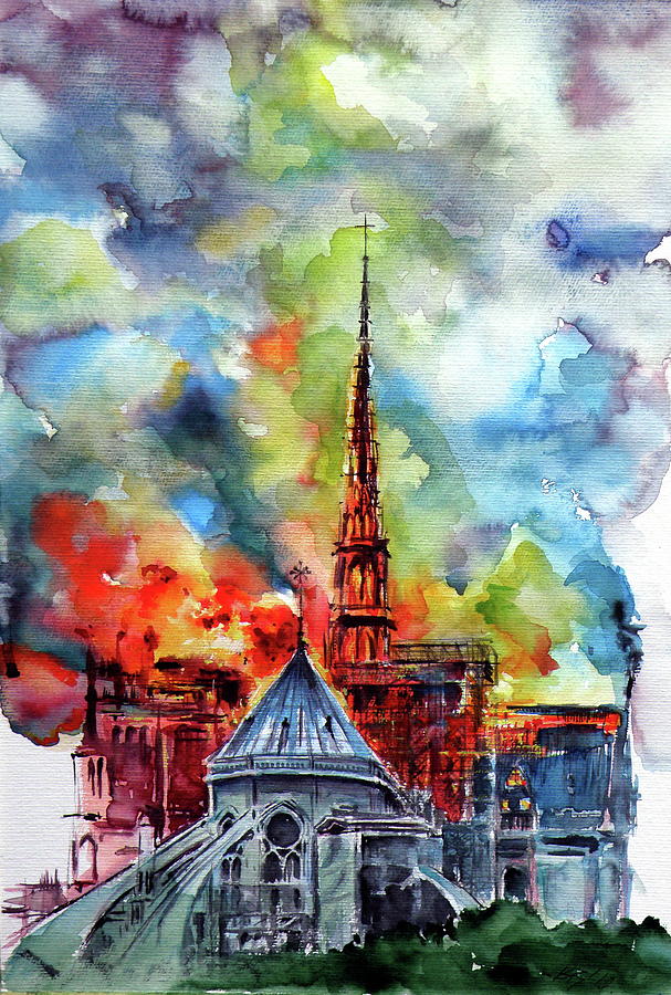 Burning Notre Dame II Painting by Kovacs Anna Brigitta