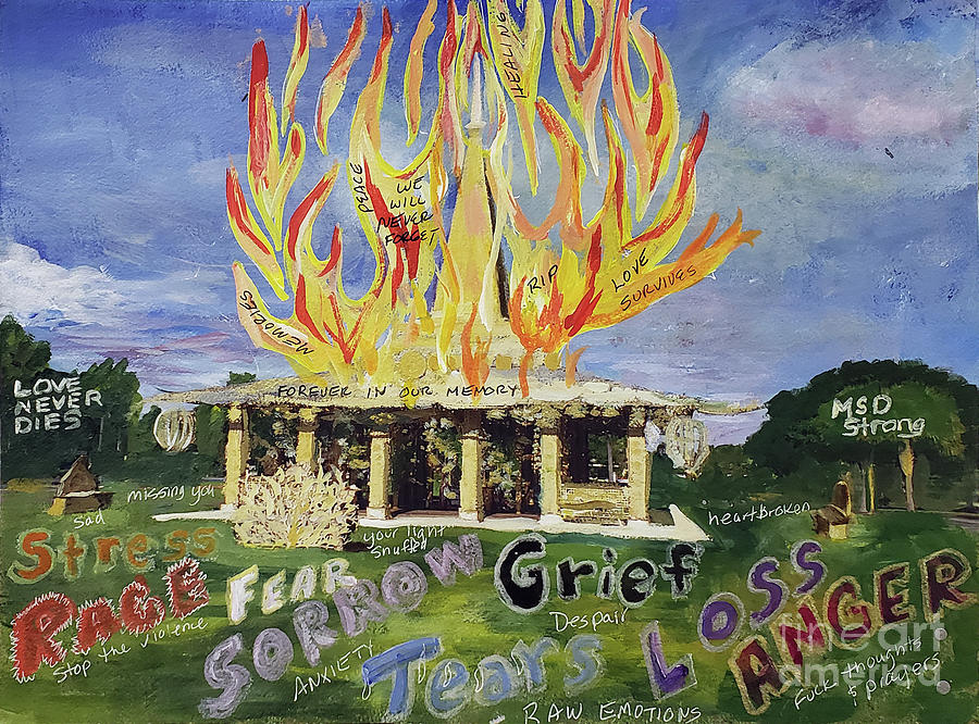 Burning of Temple of Time Painting by Donna Walsh