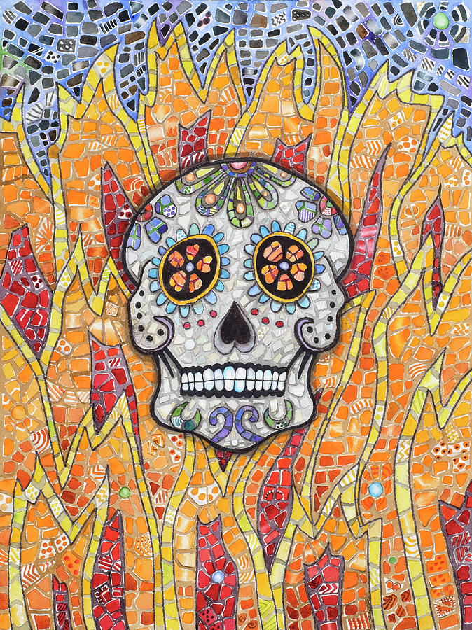 Halloween Painting - Burning Skull by Charlsie Kelly