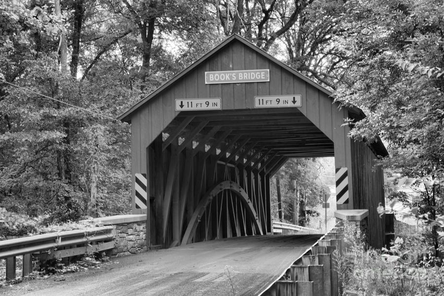 Burr Truss Books Covere Bridge Black And White Photograph by Adam Jewell
