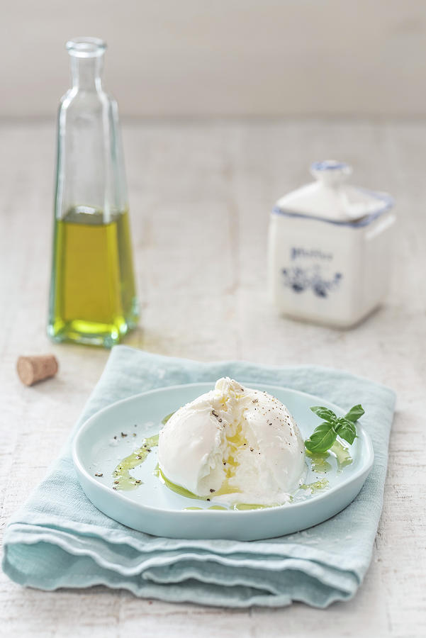 Burrata With Olive Oil, Pepper, Salt And Basil Photograph by M. Nlke