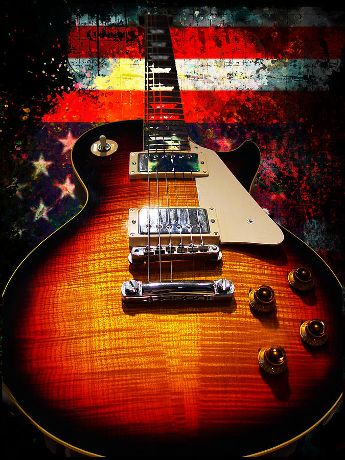 Burst Guitar American Flag Background Digital Art by Guitarwacky Fine Art