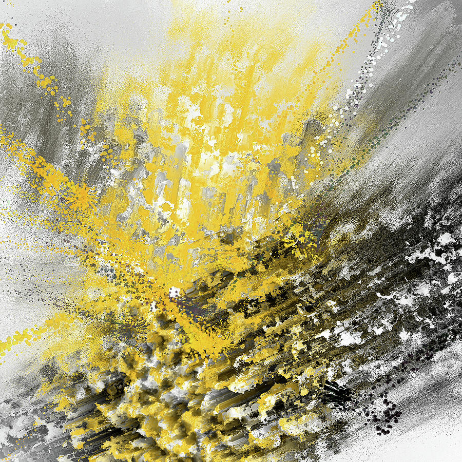 Burst Of Sun - Yellow And Gray Contemporary Art Painting by Lourry Legarde