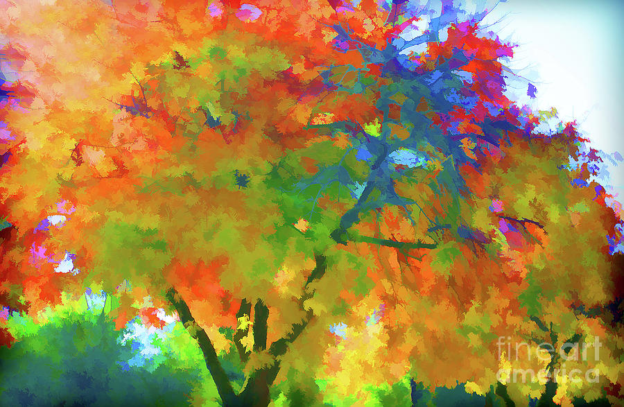Bursting Color Autumn Leave Tree Red Green Orange Yellows Digital Art by Chuck Kuhn