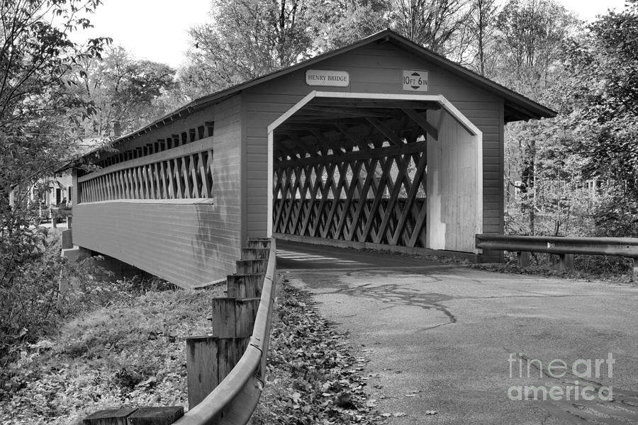 Burt Henry Covered Bridge Black And White Photograph by Adam Jewell