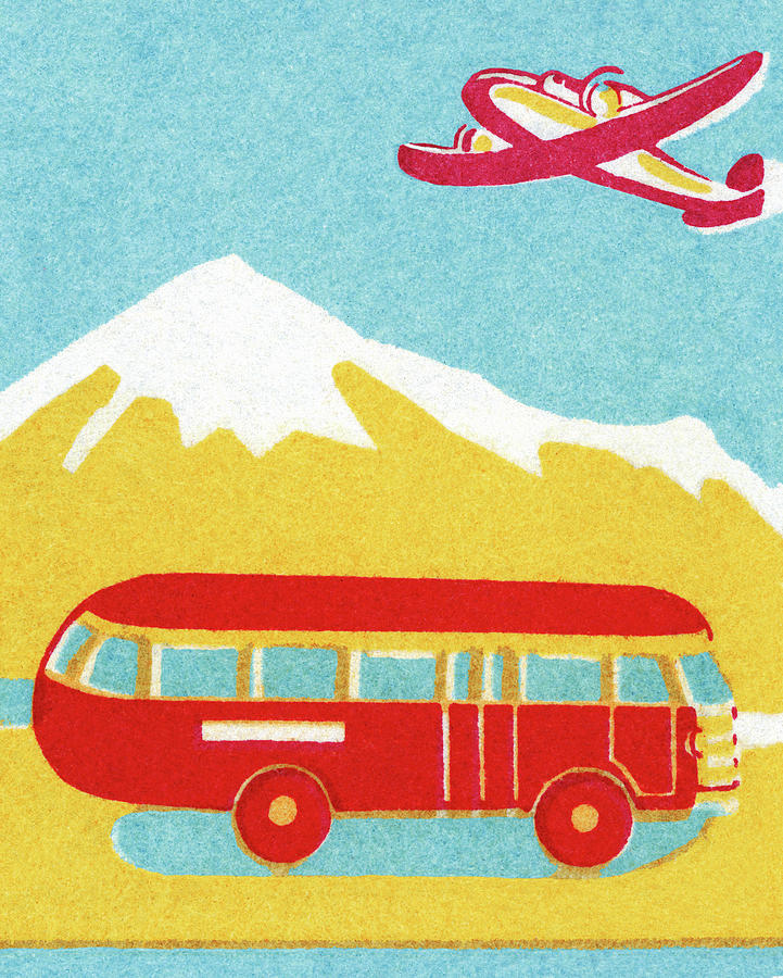 Transportation Drawing - Bus and Airplane by CSA Images